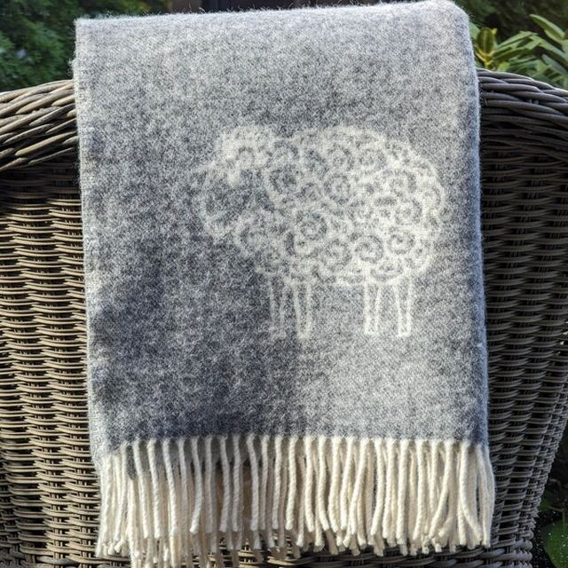 Gray sheep pattern wool blanket