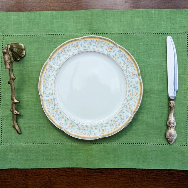 Sage green hemstitched linen placemats