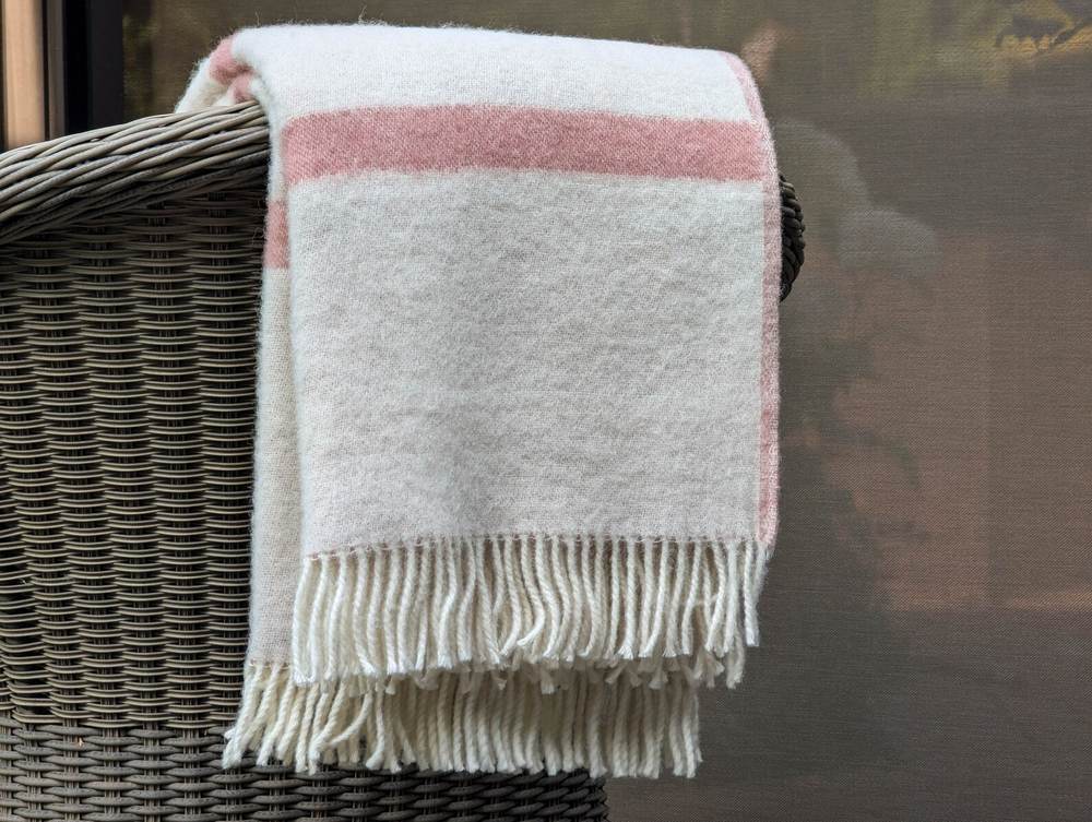 White & Pink Wool Throw