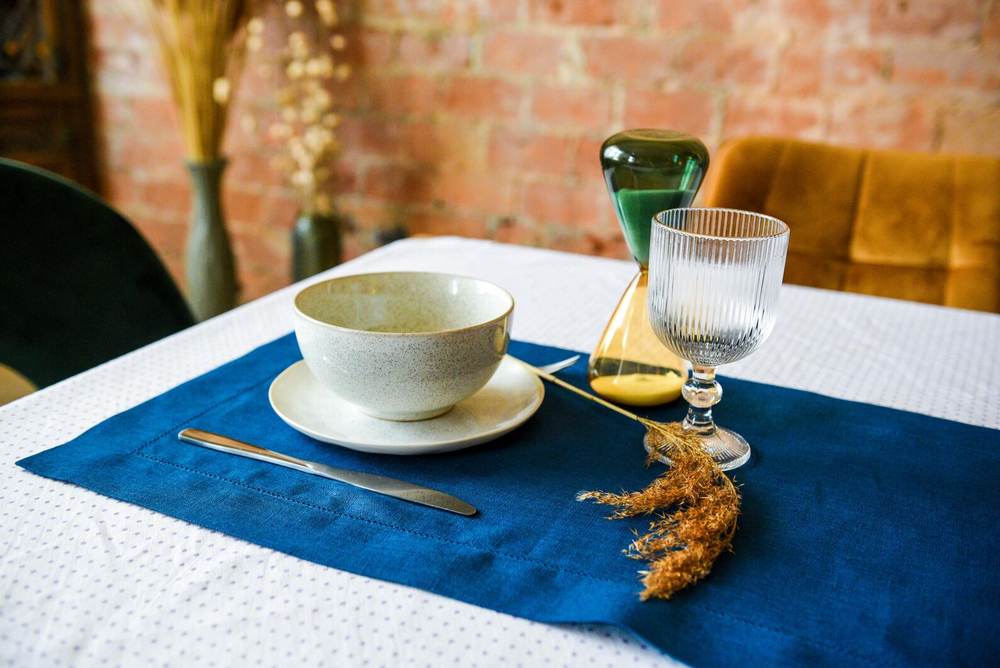 Dark Blue Linen Table Runner