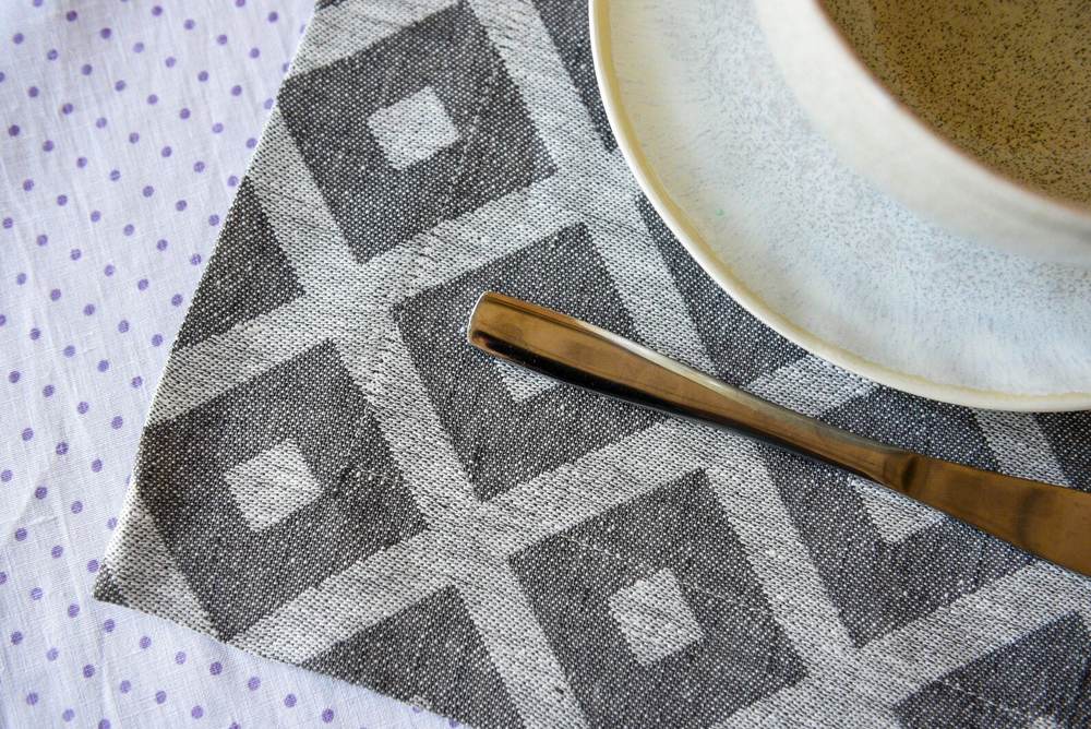 Gray Cubes Linen Table Runner